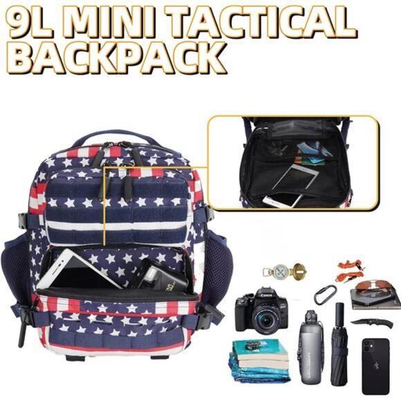 9L Mini Tactical Backpack for Men and Women Tactical Backpack Small for Hiking - Picture 3 of 7